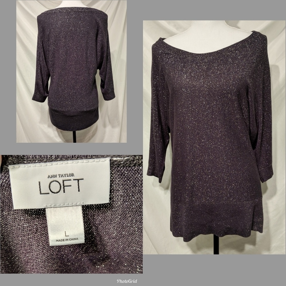 Ann Taylor LOFT Dolman Black Glitter Tunic Top